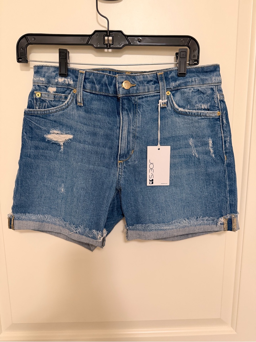 Joe's Jeans Medium Blue Distressed Roll-Hem Denim Shorts